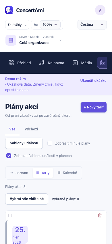 Responzivní webové zobrazení na telefonu — demonstrační údaje