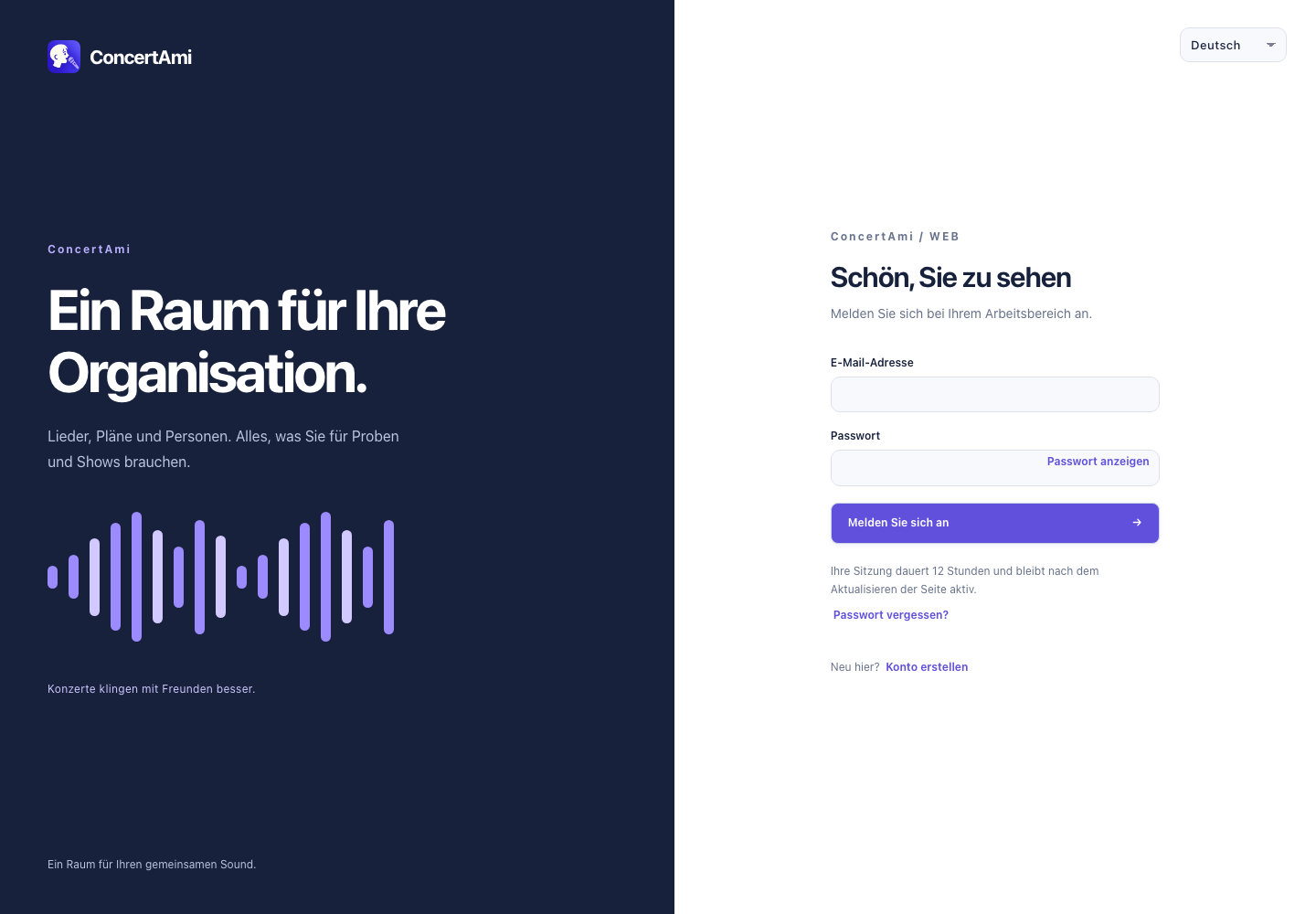 Konto, Registrierung und Anmeldung — Demonstrationsdaten