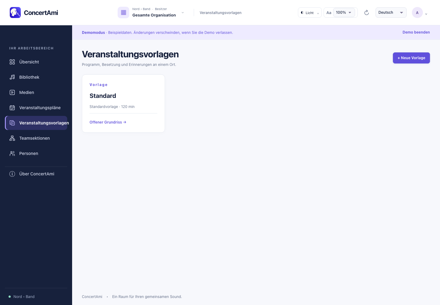 Veranstaltungsvorlagen — Demonstrationsdaten
