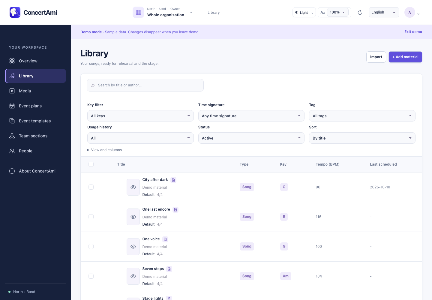 Song library — demonstration data