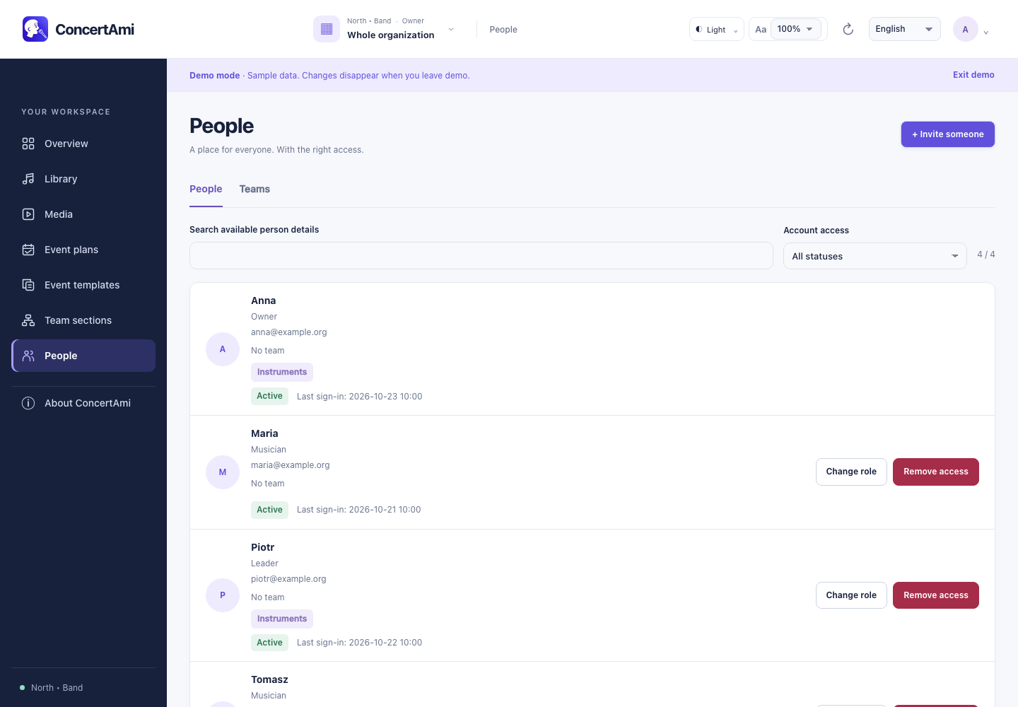 Joining an organization — demonstration data