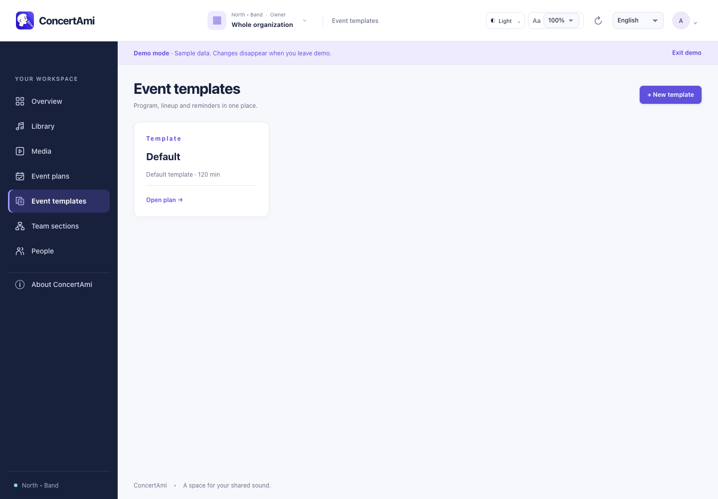 Event templates — demonstration data