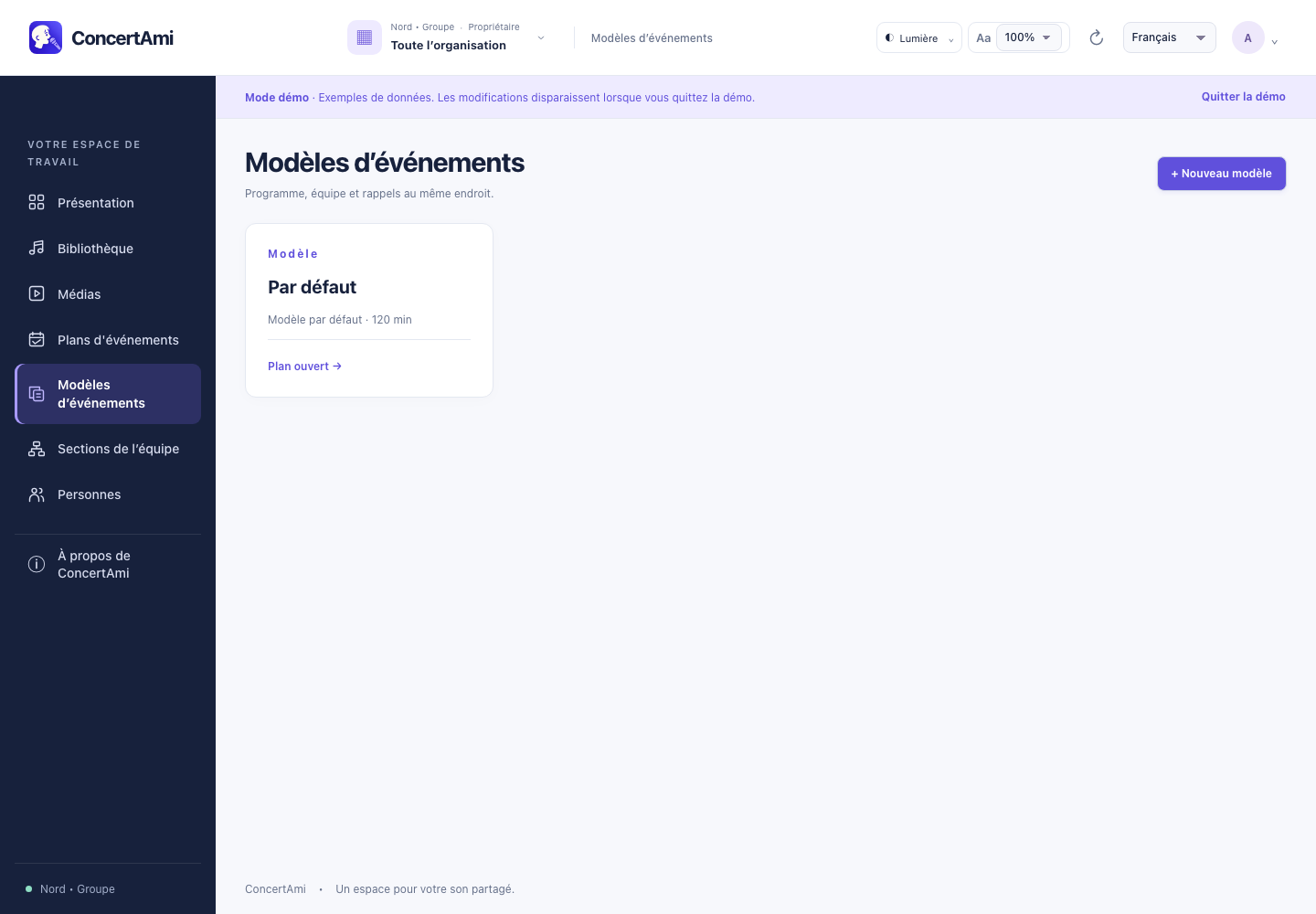 Liste des modèles — données de démonstration