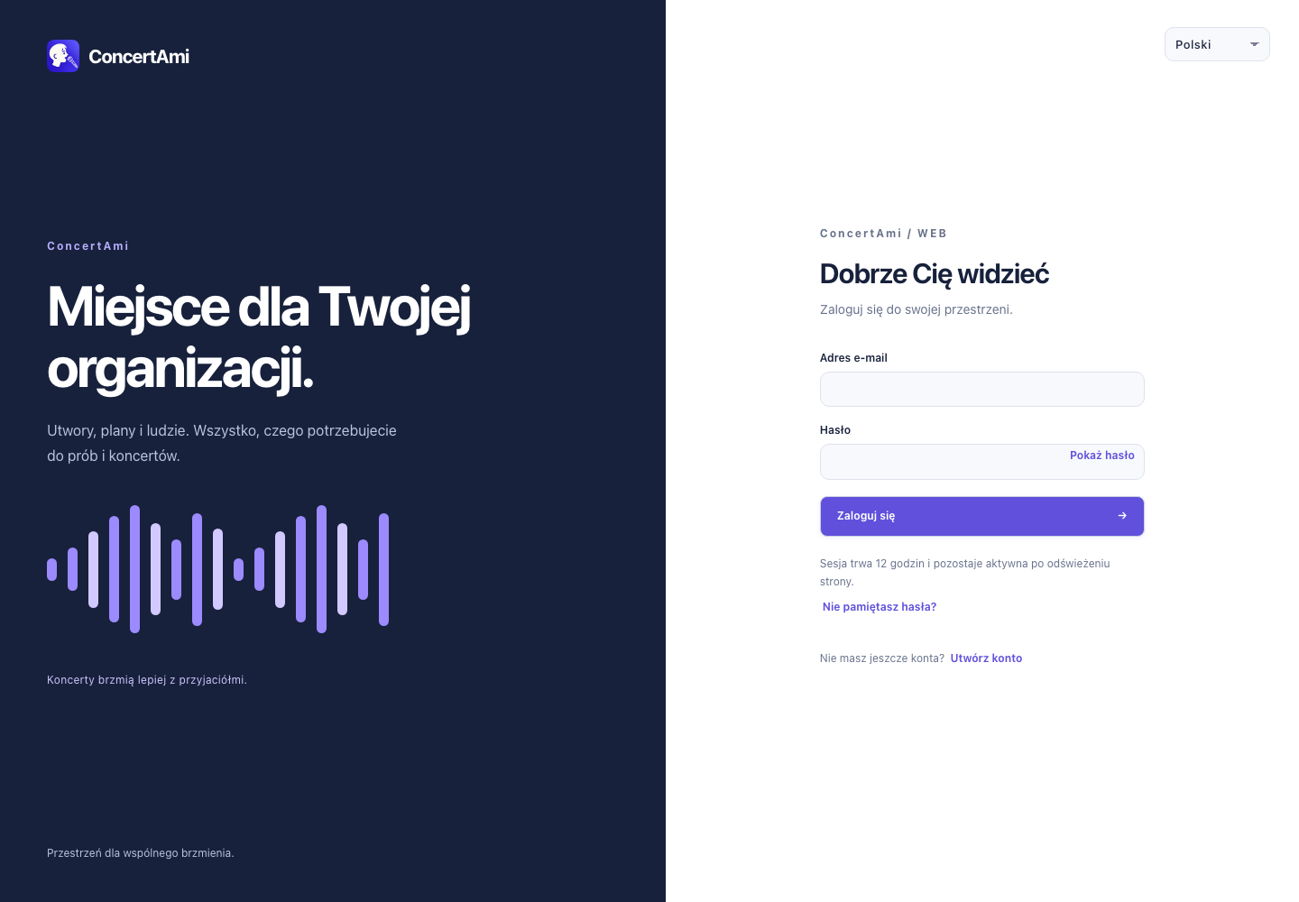 Ekran logowania — dane demonstracyjne