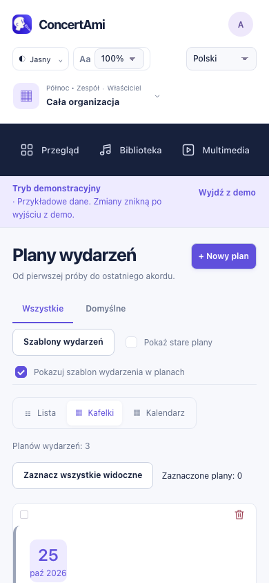 Responsywny widok WWW na telefonie — dane demonstracyjne