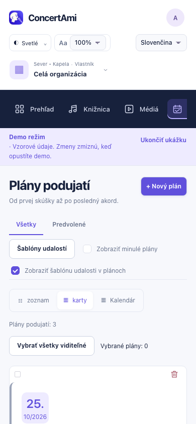 Responzívne webové zobrazenie na telefóne — demonštračné údaje